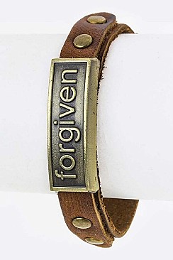 Impressive 'Forgiven' Embossed Metal Tag Buckled Cuff LAEML8072