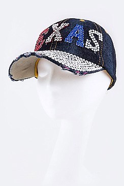 Crystal TEXAS Embellished Fashion Denim Cap LA-HT227X003DD