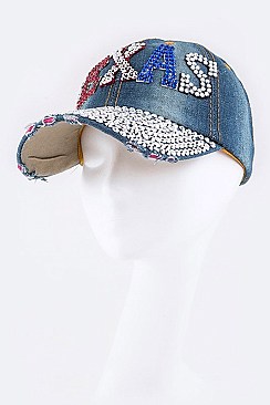 Crystal TEXAS Embellished Fashion Denim Cap LA-HT227X003DD