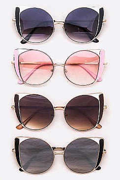 Pack of 12 Iconic Enamel Accent Cat Eye Sunglasses Set