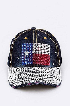 Crystal Texas Flag Embellished Fashion Denim Cap LA-HT277X008