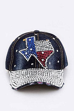 Crystal Texas Map Embellished Fashion Denim Cap LA-HT277X001A