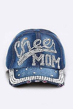 Crystal Cheer MOM Embellished Fashion Denim Cap LA-HT277X004D