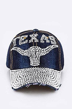 Crystal TEXAS Embellished Fashion Denim Cap LA-HT227X002