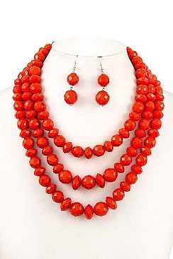 TRIPLE ROW FACETED BEADS NECKLACE SET