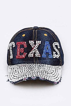 Crystal TEXAS Embellished Fashion Denim Cap LA-HT227X003DD