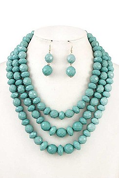 TRIPLE ROW FACETED BEADS NECKLACE SET