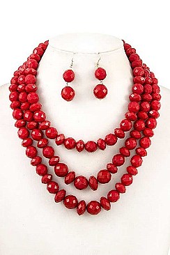 TRIPLE ROW FACETED BEADS NECKLACE SET