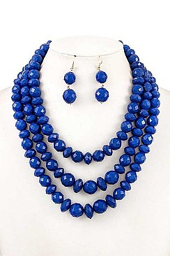TRIPLE ROW FACETED BEADS NECKLACE SET
