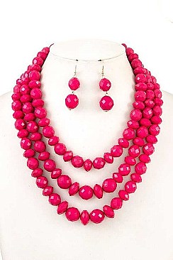 TRIPLE ROW FACETED BEADS NECKLACE SET