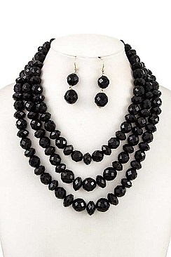 TRIPLE ROW FACETED BEADS NECKLACE SET