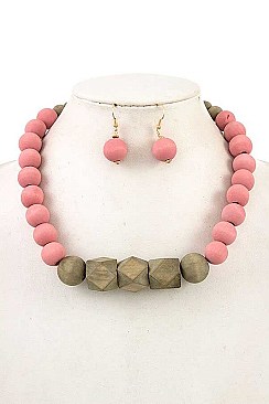 CHUNKY WOOD BEAD NECKLACE SET