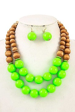 BI-ROW WOOD BEAD NECKLACE SET