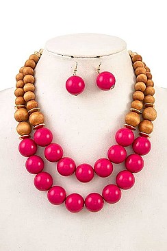 BI-ROW WOOD BEAD NECKLACE SET