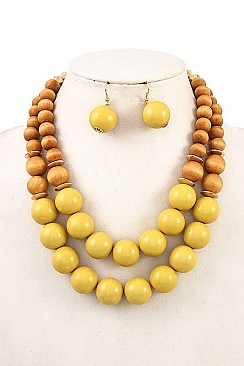 BI-ROW WOOD BEAD NECKLACE SET