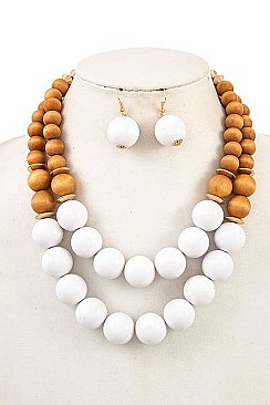 BI-ROW WOOD BEAD NECKLACE SET