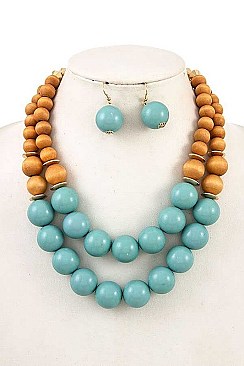 BI-ROW WOOD BEAD NECKLACE SET