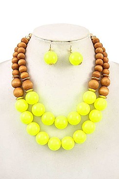 BI-ROW WOOD BEAD NECKLACE SET