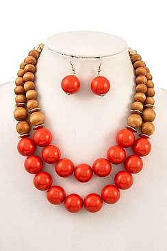BI-ROW WOOD BEAD NECKLACE SET