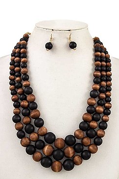 MULTI-LAYERED WOOD STATEMENT NECKLACE SET