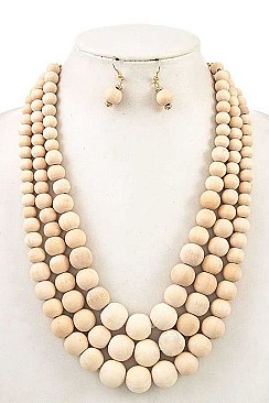 MULTI-LAYERED WOOD STATEMENT NECKLACE SET