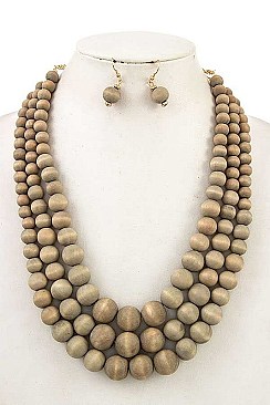 MULTI-LAYERED WOOD STATEMENT NECKLACE SET