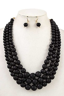 MULTI-LAYERED WOOD STATEMENT NECKLACE SET