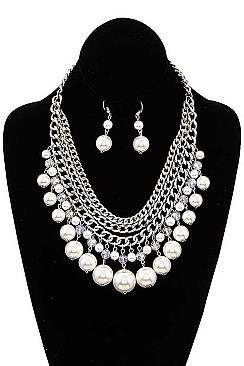 PEARL DANGLE BIB NECKLACE SET