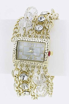 Stylish Crystal & Bead Layer Bracelet Watch LA-1645