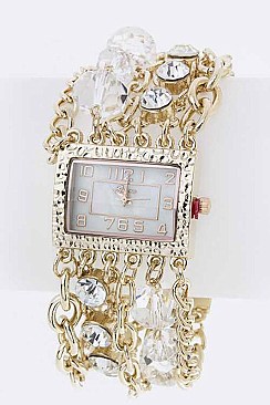 Stylish Crystal & Bead Layer Bracelet Watch LA-1645