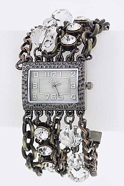 Stylish Crystal & Bead Layer Bracelet Watch LA-1645