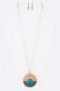MIXED TEXTURE GEM STONE PENDANT NECKLACE SET