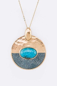 MIXED TEXTURE GEM STONE PENDANT NECKLACE SET