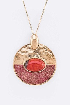 MIXED TEXTURE GEM STONE PENDANT NECKLACE SET