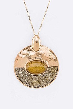MIXED TEXTURE GEM STONE PENDANT NECKLACE SET