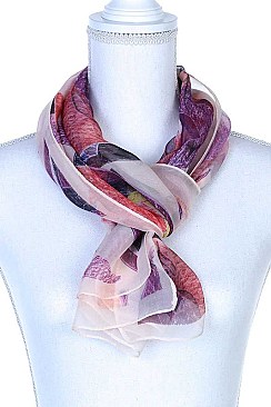 FEATHER PATTERN SHEER LONG SCARF
