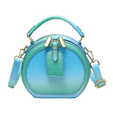 Crocodile Skin Round Shape Top Hanadle Satchel