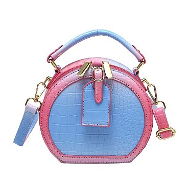 Crocodile Skin Round Shape Top Hanadle Satchel