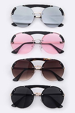 Pack of 12 Pieces Iconic Top-Bar Fashion Round Sunglasses