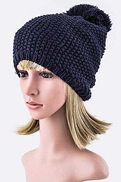 Fashionable Pom Pom Waffle Knit Beanie Hat LA-M45