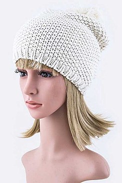 Fashionable Pom Pom Waffle Knit Beanie Hat LA-M45