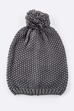 Fashionable Pom Pom Waffle Knit Beanie Hat LA-M45