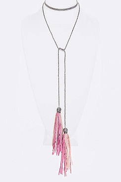 WRAPPED FABRIC TASSELS CHOKER NECKLACE