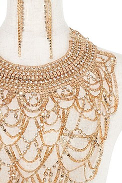 WIDE RHINESTONE BIB NECKLACE SET