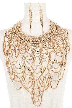 WIDE RHINESTONE BIB NECKLACE SET