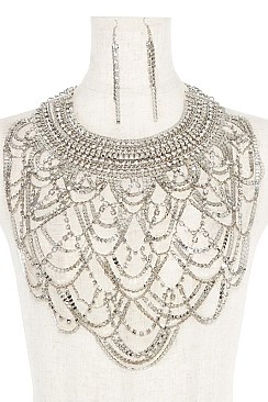 WIDE RHINESTONE BIB NECKLACE SET