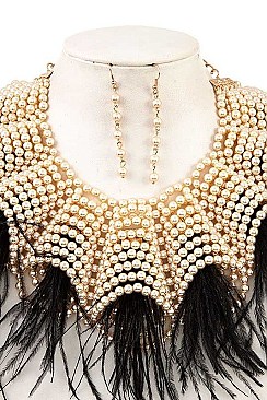 CONVERGED PEARL & FEATHER STATEMENT NECKLACE SET