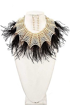 CONVERGED PEARL & FEATHER STATEMENT NECKLACE SET