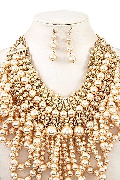 STYLISH SCALLOPED PEARL STATEMENT NECKLACE SET