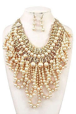 STYLISH SCALLOPED PEARL STATEMENT NECKLACE SET